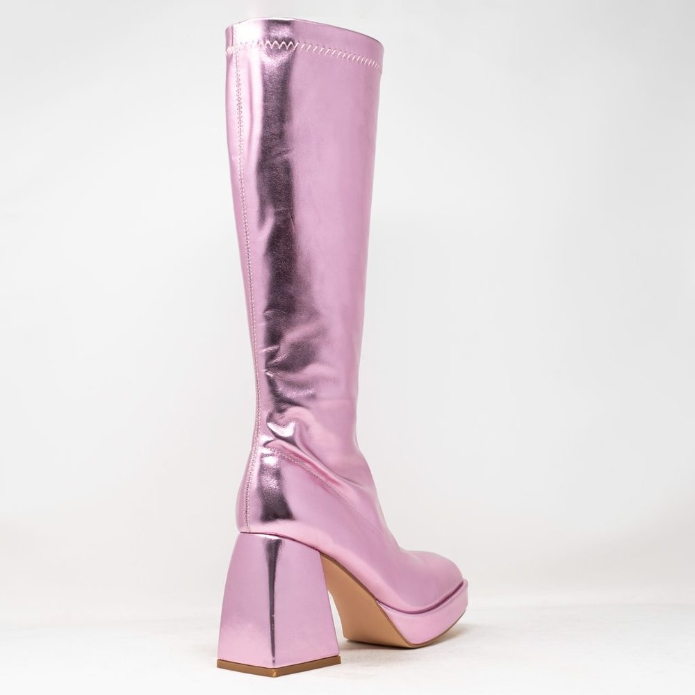 Chase & Chloe Women's Low Platform Mid Calf Boots with High Chunky Block Heel - Picture 3 of 4
